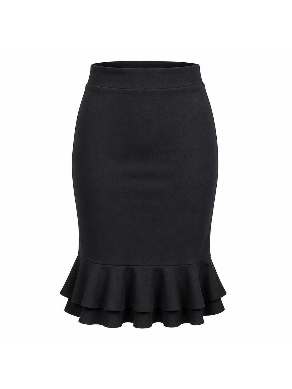 C Est. 1946 Black Double Tiered Ruffle Hem Stretch Bodycon Skirt Medium